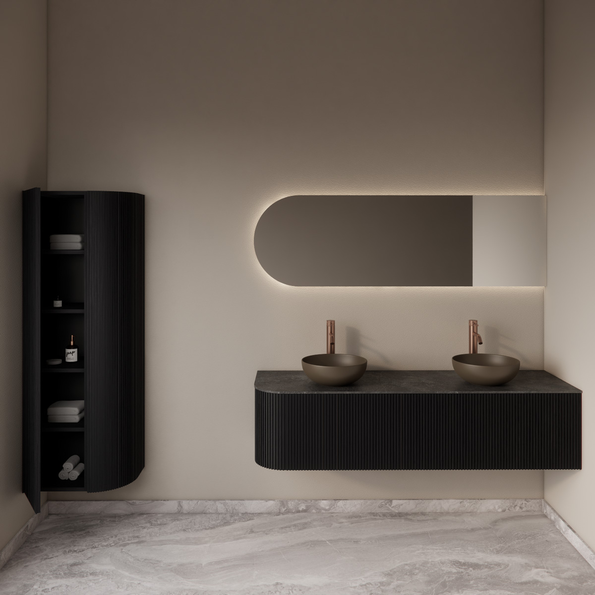 Gliss Design Alluro kolomkast 160cm met ronding rechts black veneer