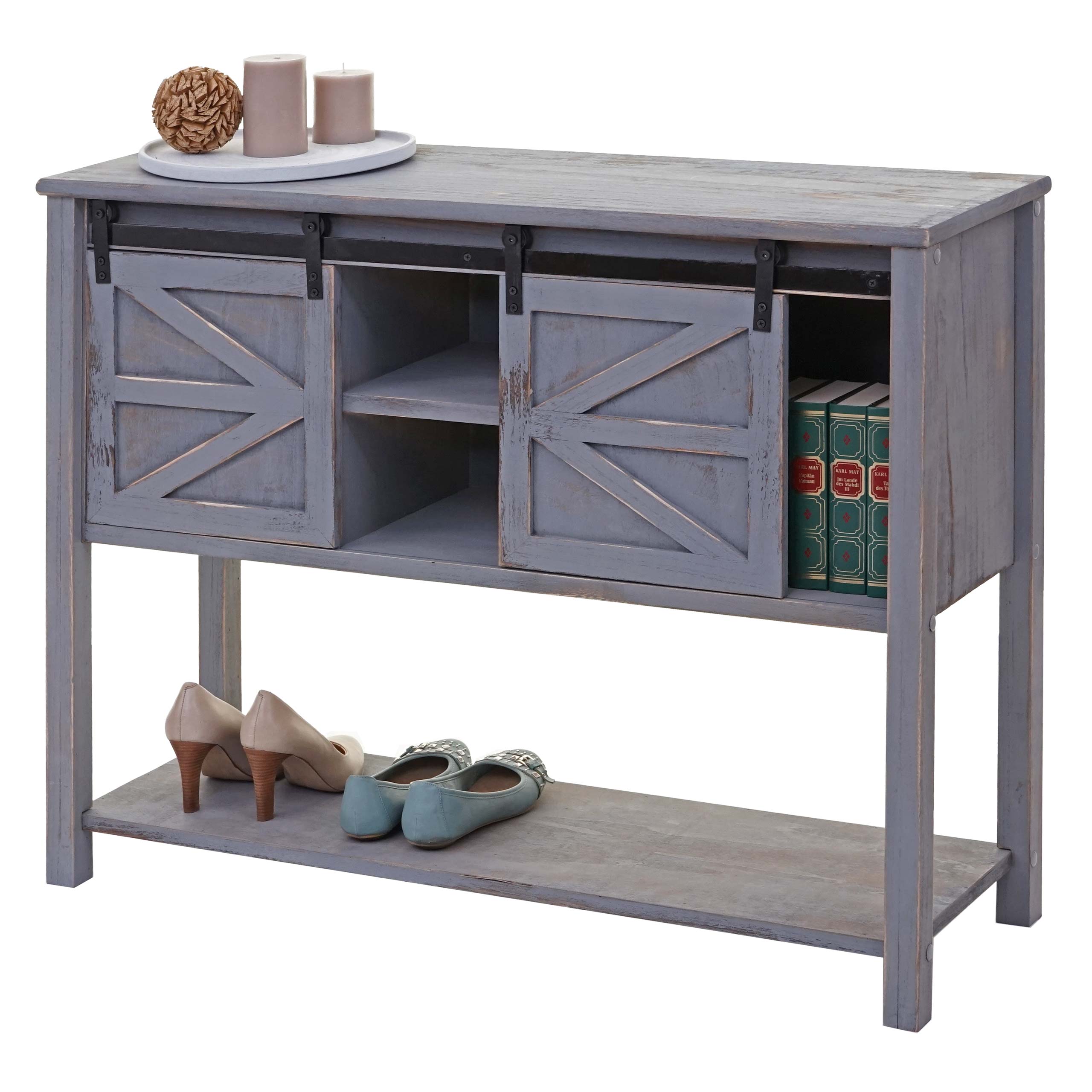 Kommode MCW-D57, Schiebetürenschrank Sideboard Schrank, Shabby-Look Vintage 81x102x34cm ~ dunkelgrau