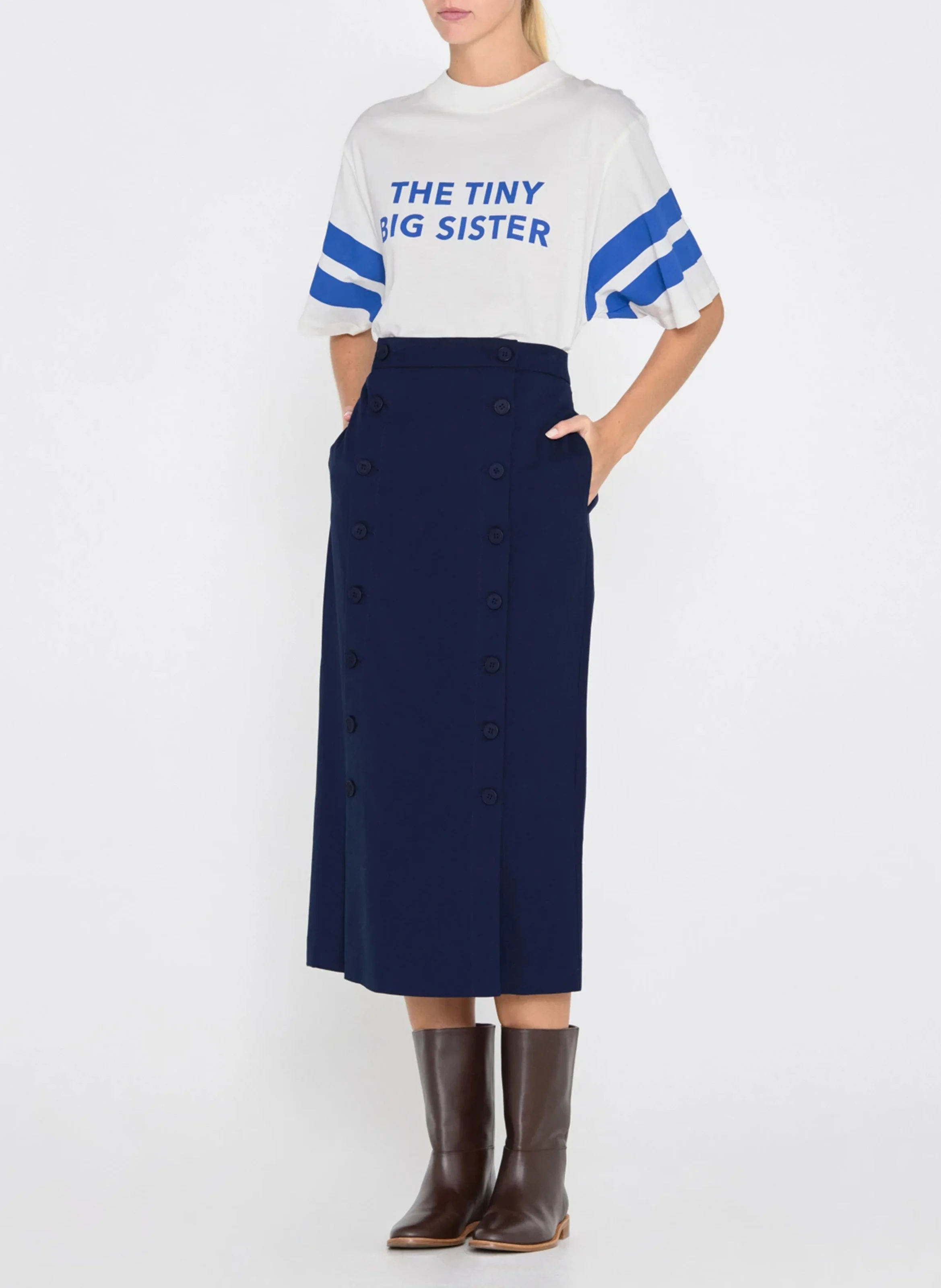 Jupe midi droite| Bleu