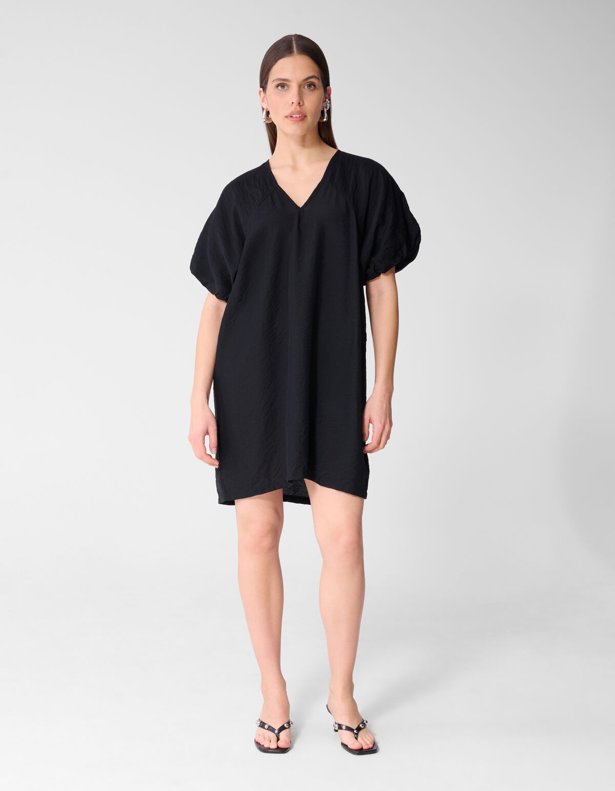 V-hals Mini Jurk Zwart