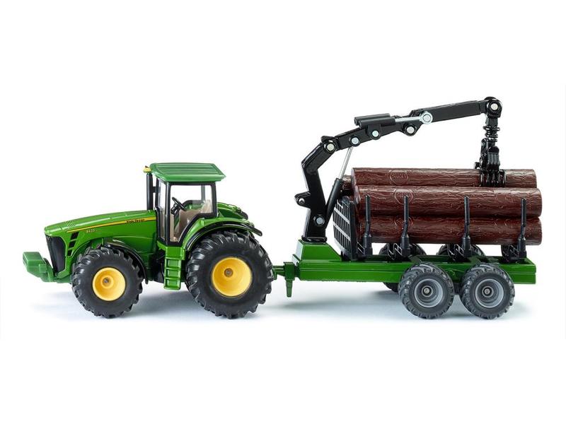 Siku Traktor John Deere 8430 mit Forstanhänger 1:50 Siku Farmer Traktor Modell mit Kran-Anhänger für Baumstämme