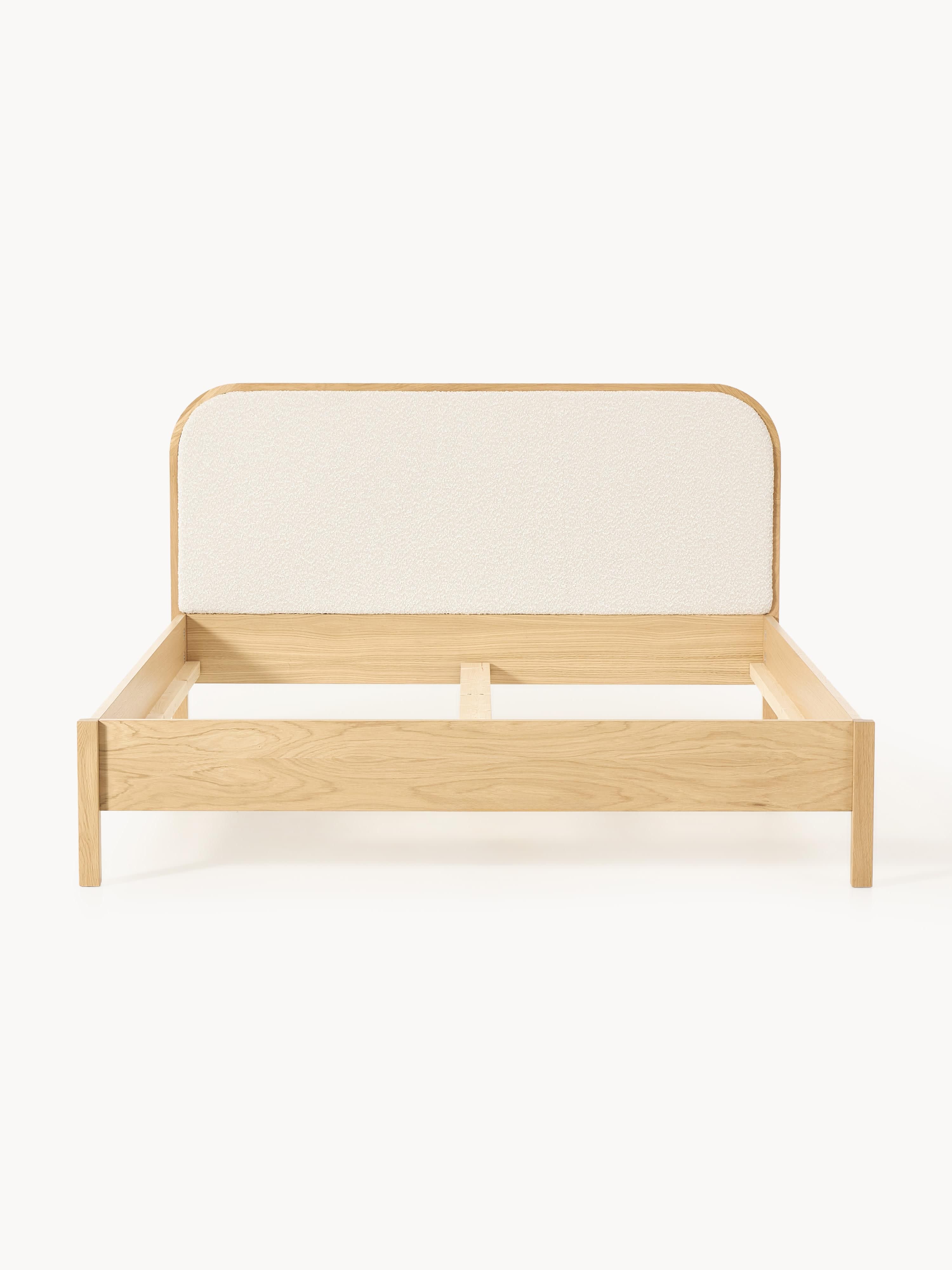 Houten bed Jones met hoofdeinde van bouclé