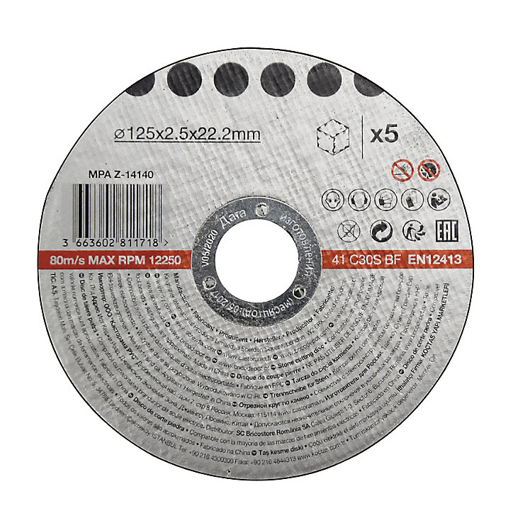 Disque de coupe pierre 125x2,5x22,2 mm 5 pièces
