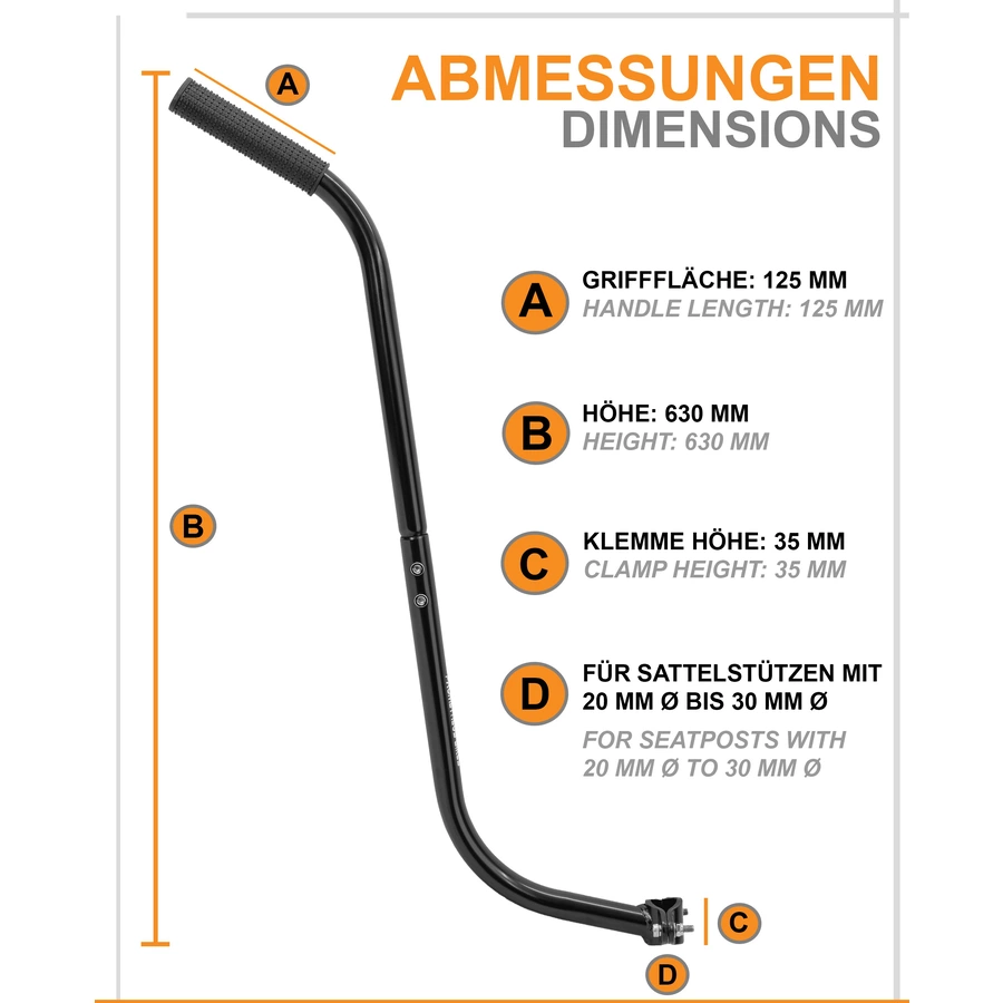 PROMETHEUS BICYCLES® Schiebestange - Schubstange für Kinderfahrrad schwarz