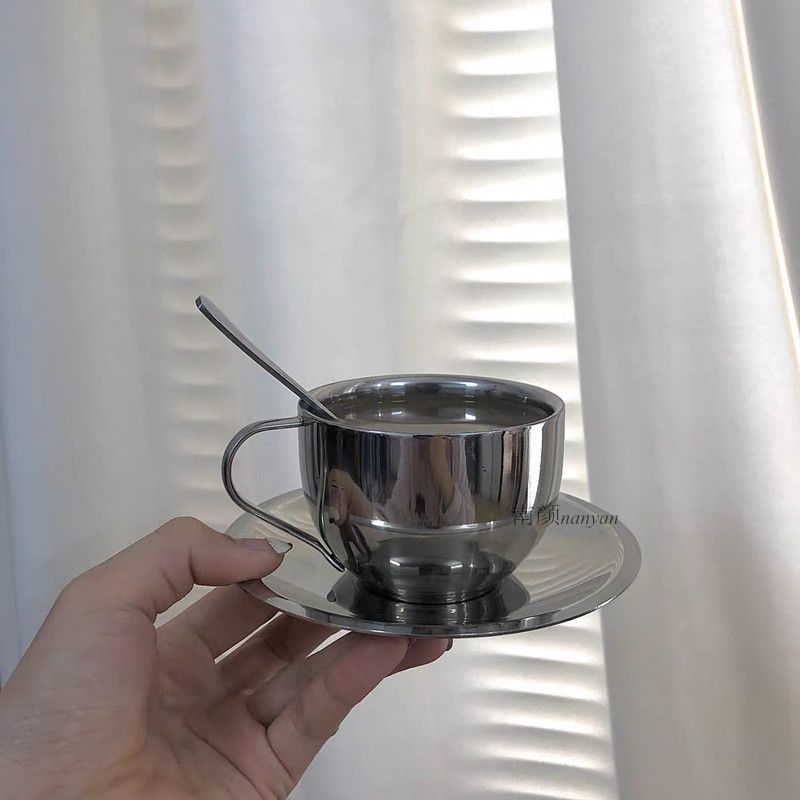 MIMO - Set: Drinkbeker + Schotel + Lepel van roestvrij staal