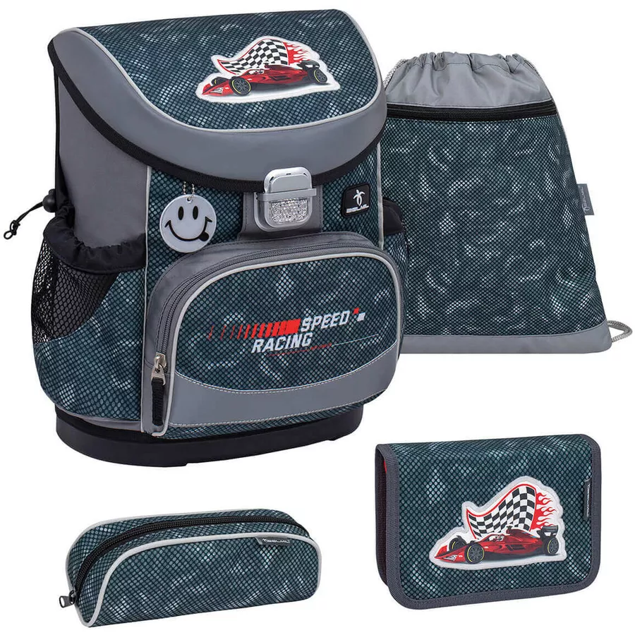 Belmil Schulranzen Mini Fit Schulranzen Set 4-teilig mit Brustgurt Red Dots