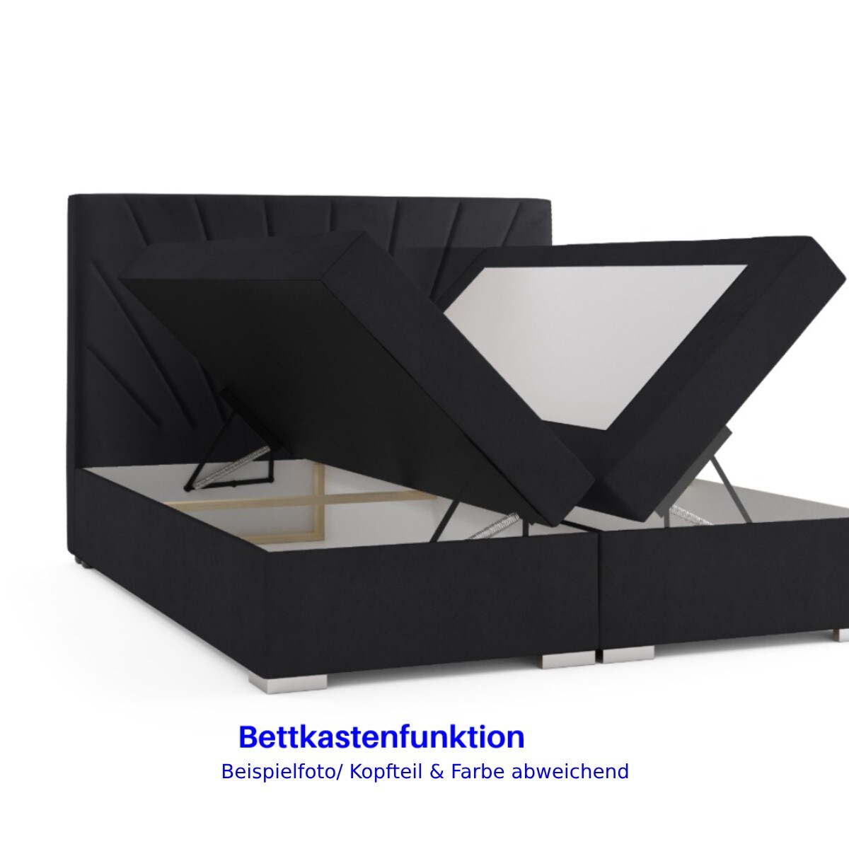 M-Punkt GmbH Boxspringbett STOCKHOLM Eiche Holz mit Bettkasten 180 x 200 cm Webstoff Schwarz - versch. Varianten