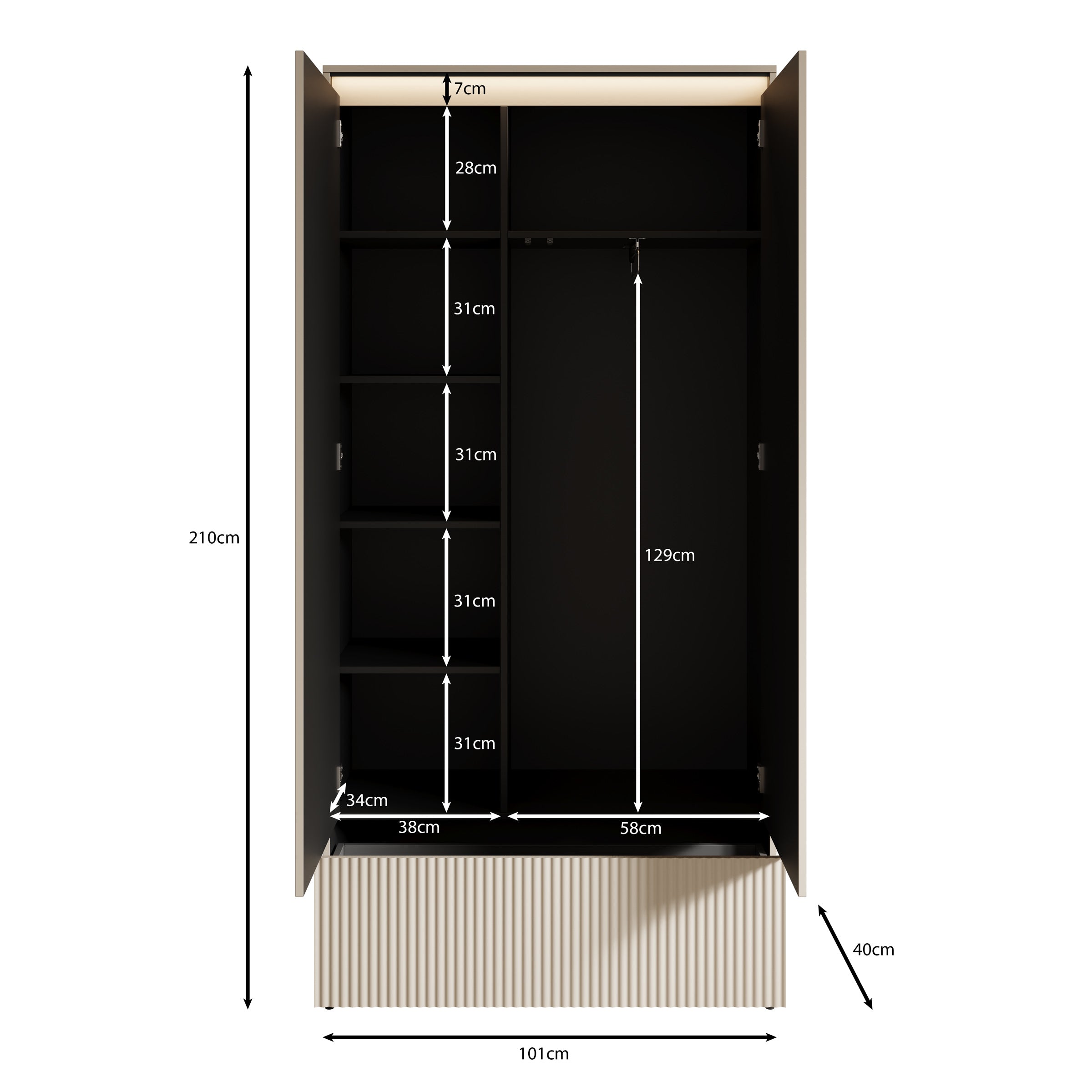 Timoteo - Kledingkast met 2 deuren - Beige - 101x40x210 cm