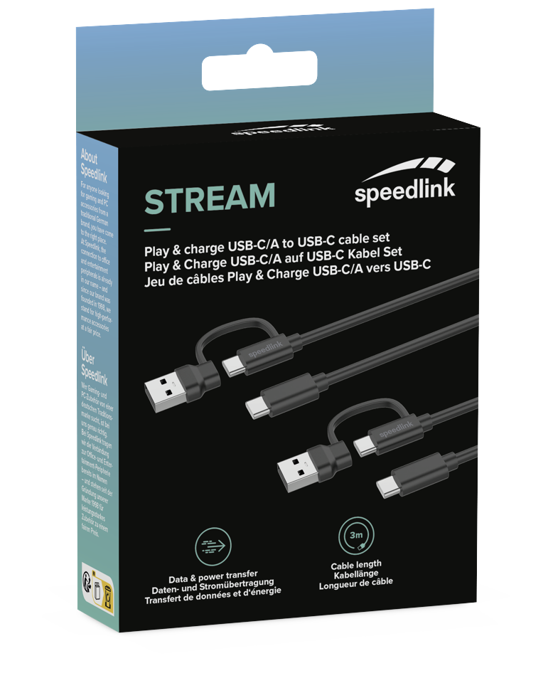 Speedlink - STREAM Play & Charge USB-C/A to USB-C Cable Set, black