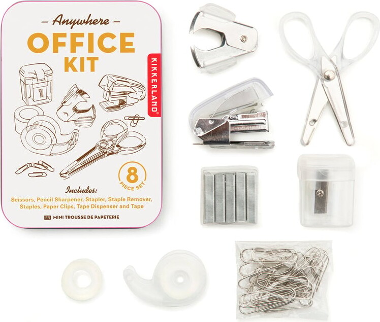 Kikkerland - Office Kit Inkl. Hæftemaskine, Klammer, Tape, Saks