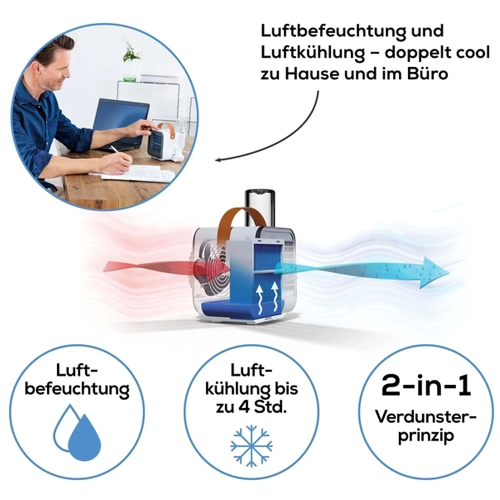 (14x14cm) 2.5W LV 50 Fresh Breeze Tischventilator USB Lüfter Luftbefeuchter (68401) - Weiss