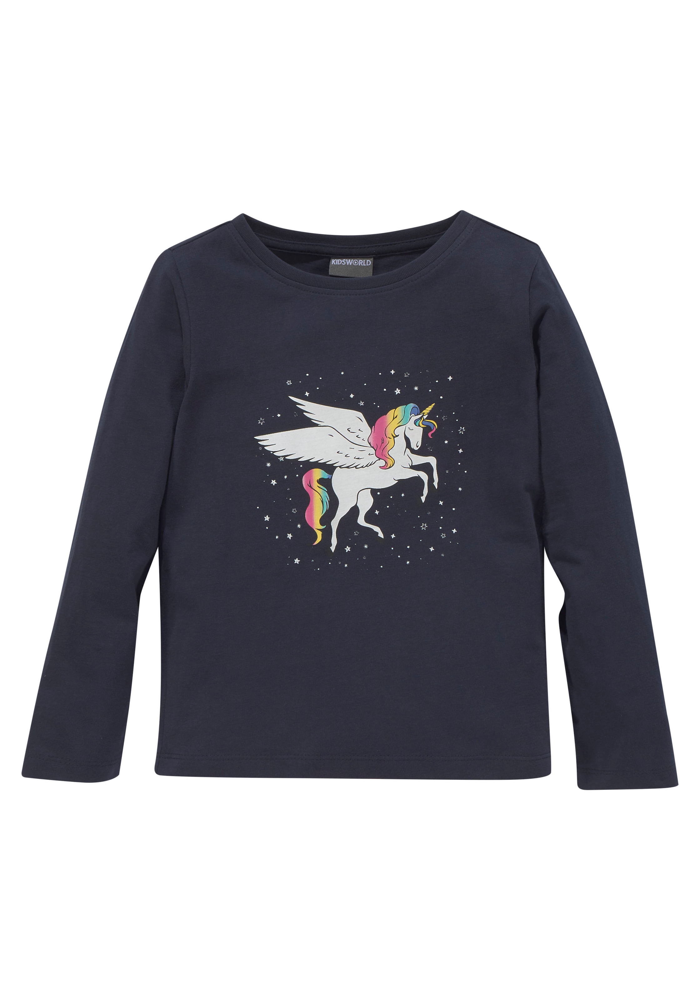 KIDSWORLD Langarmshirt »mit süssem Einhorn Druck«, langärmlig,  hüftlange Passform,  stylischer Druck