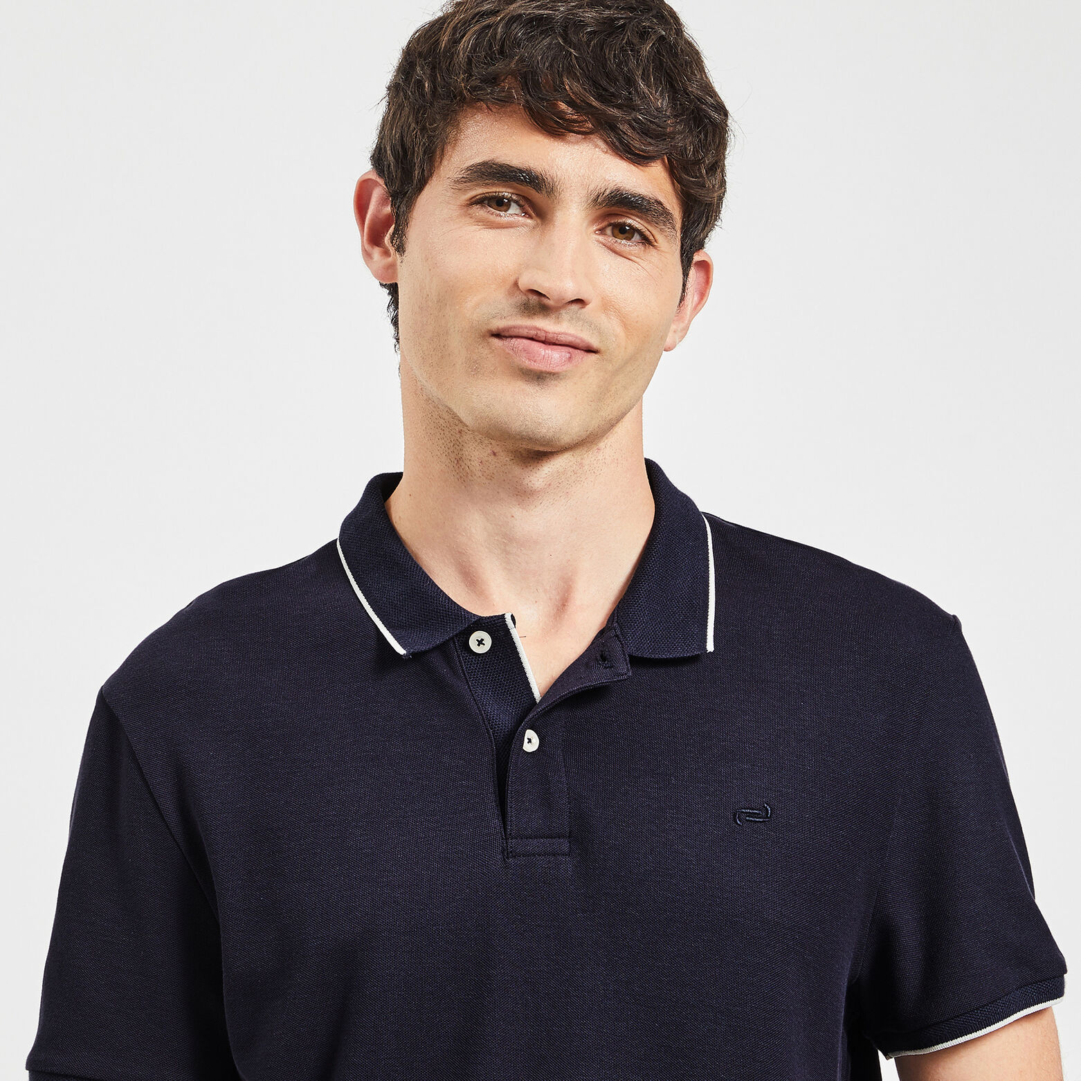 Polo manches courtes uni coton piqué Bleu foncé