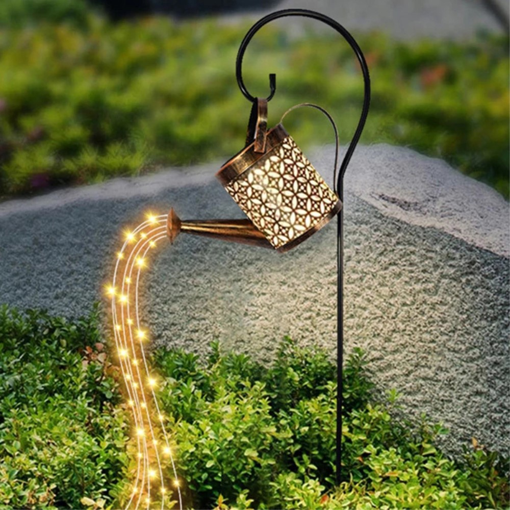 (18x19cm) 36 LED's Deko Solar Giesskanne mit Lichterkette Outdoor Beleuchtung IP65 - Warmweiss