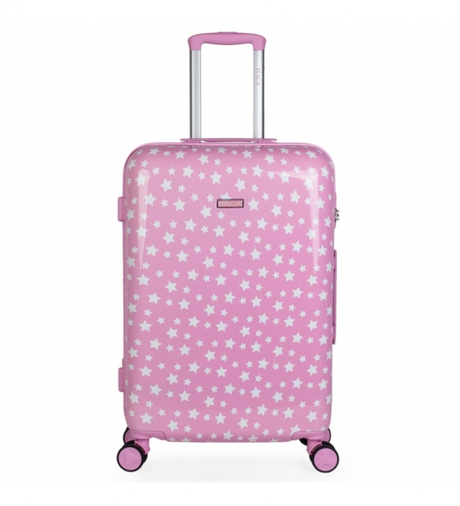 Mala de viagem infantil ITACA para meninas, estampa de estrelas rosa - 67 x 45 x 24 cm -