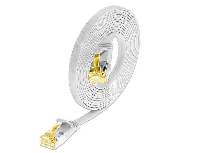 SLIM Slimpatchkabel  Cat 6A, U/FTP, 0.5 m, Weiss Geschirmtes Cat 6A flaches Twisted-Pair-Kabel (U/FTP) mit Klinkenschutz und vergoldeten RJ-45 Steckern