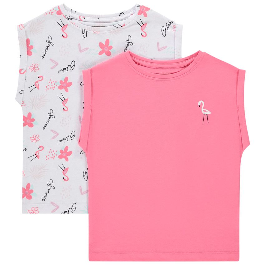 Lot de 2 t-shirts manches courtes forme boîte pour fille - Blanc