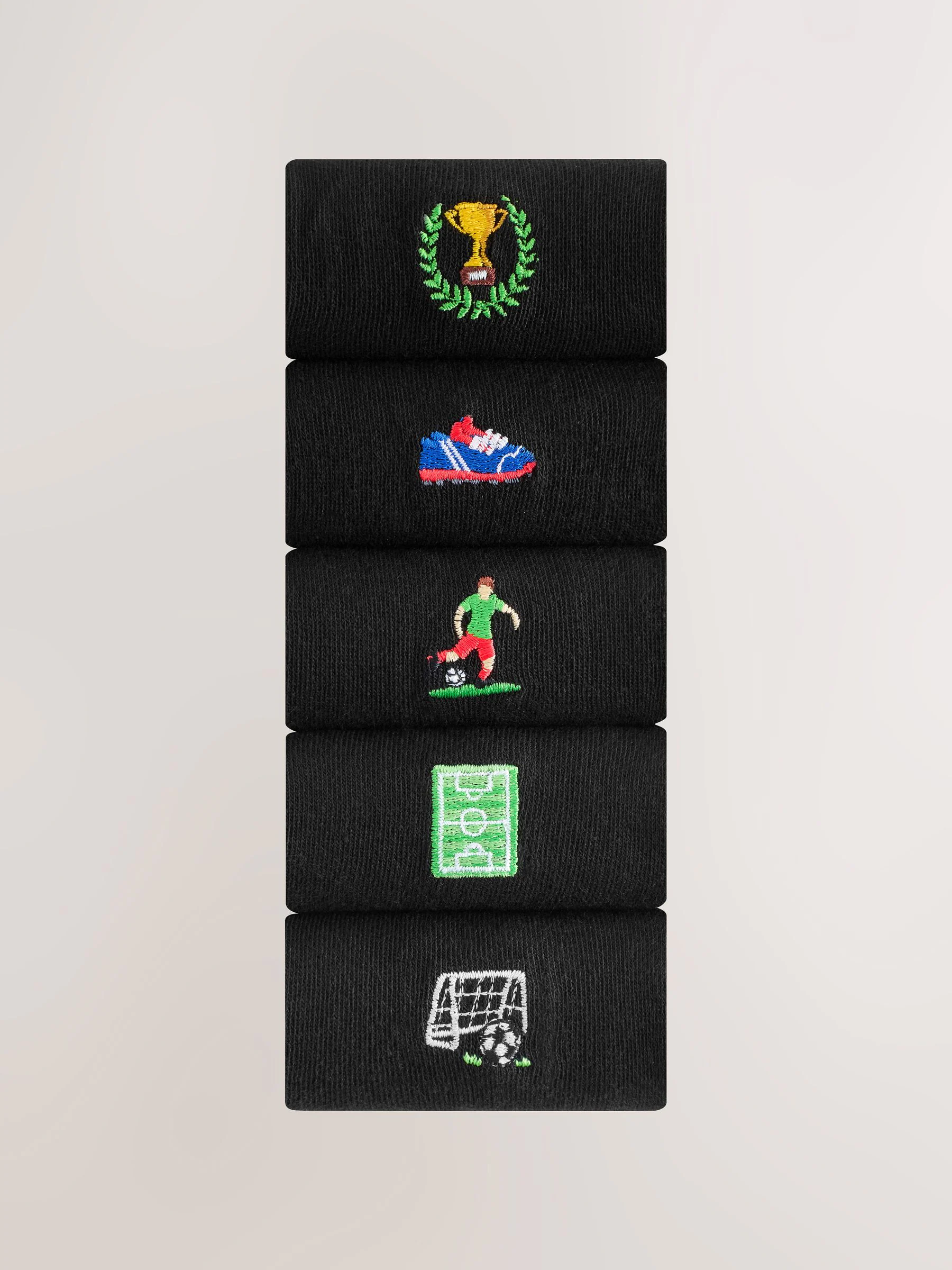 Zwart met voetbal - [#5]} paar sokken met leuk borduursel