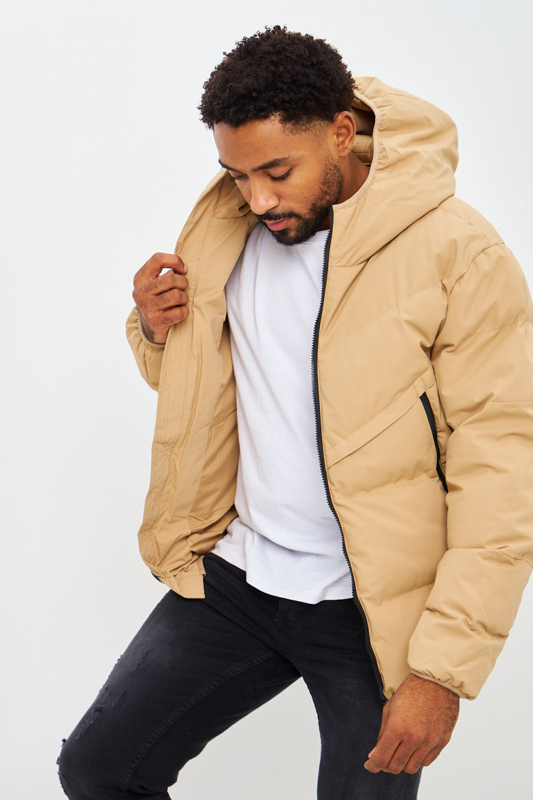 Doudoune matelassée à capuche beige foncé