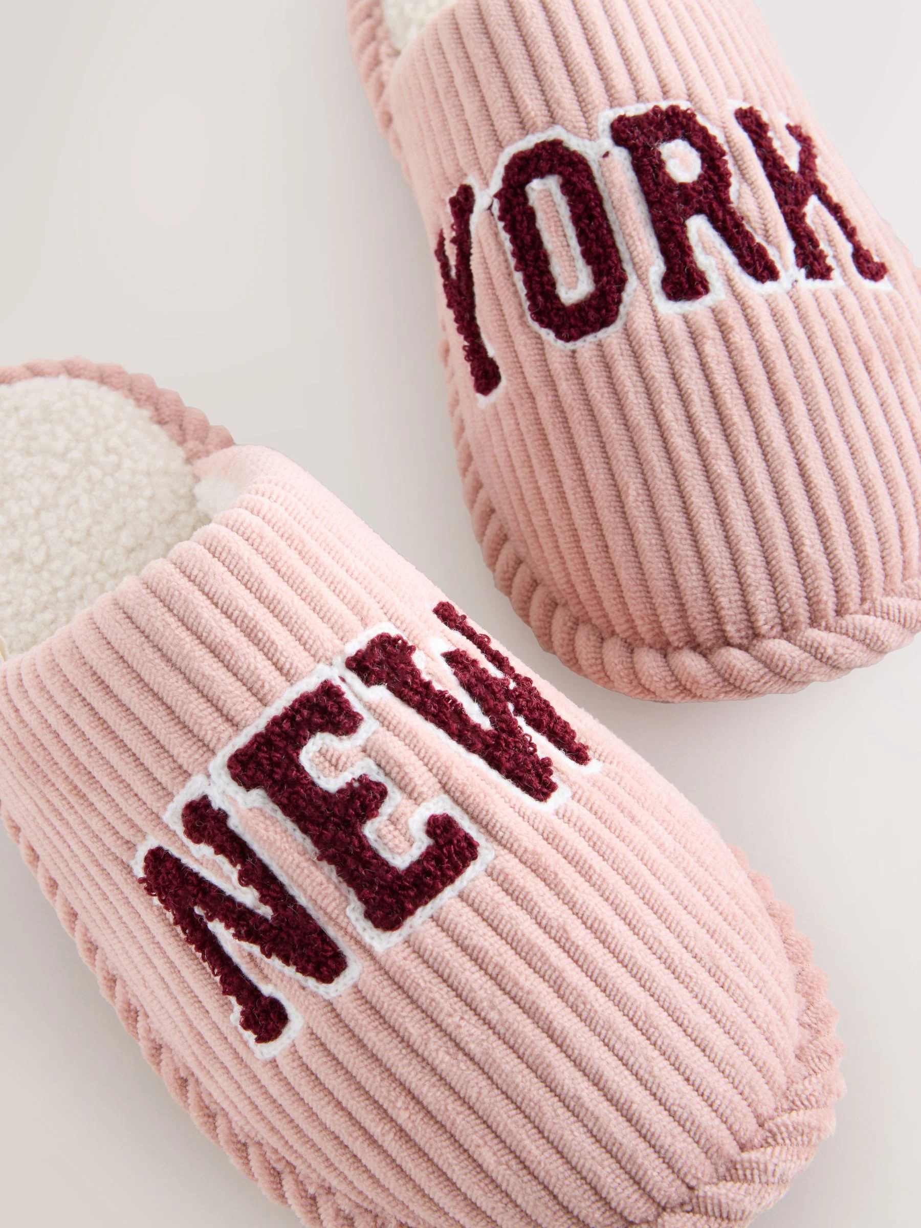 Roze - Cord Slogan Mule Slippers