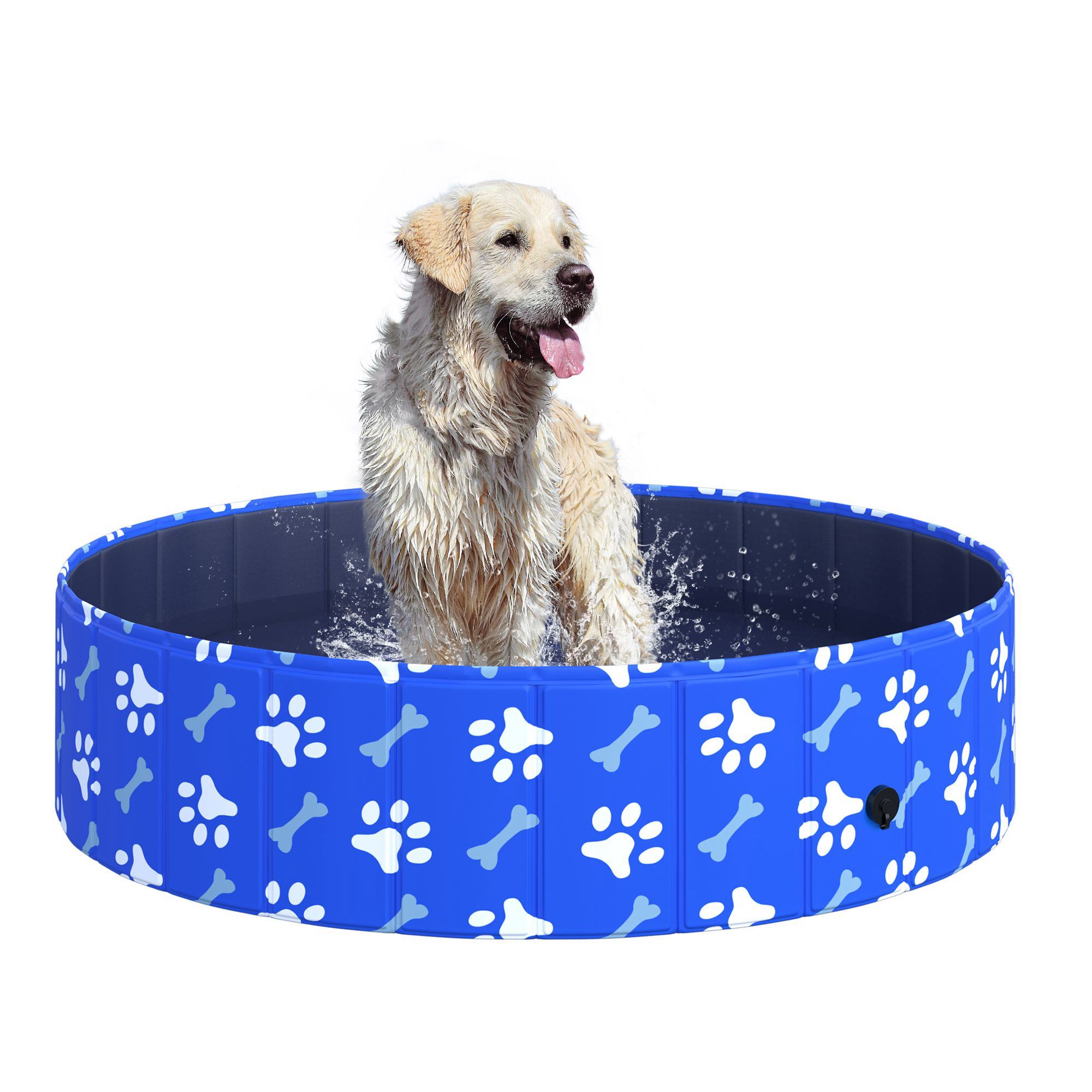 PawHut Hundepool mit Wasserablassventil blau Ø120 x 30H cm