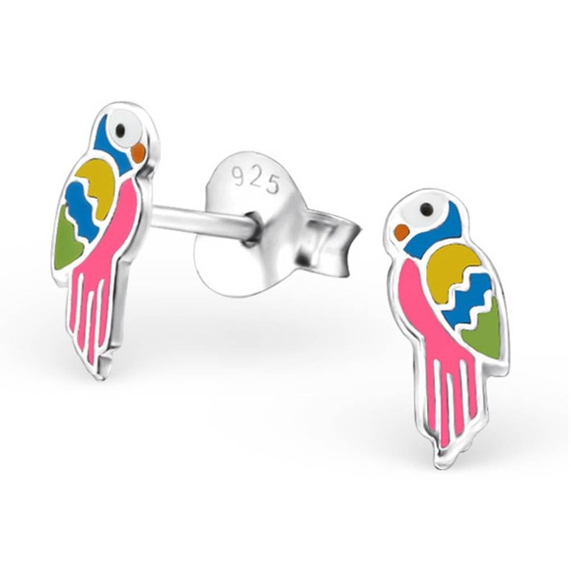 Boucle d'oreille perroquet rose en argent 925/1000