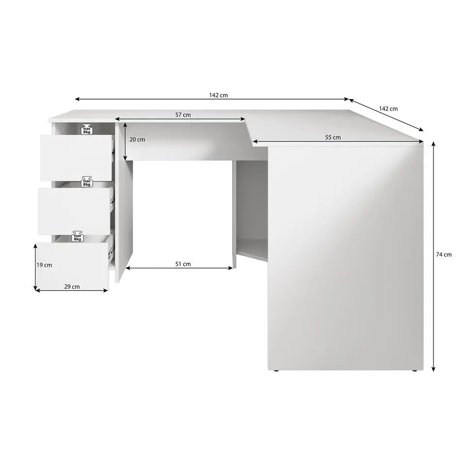 Meubella - Bureau Fuenta - Wit - 142 cm