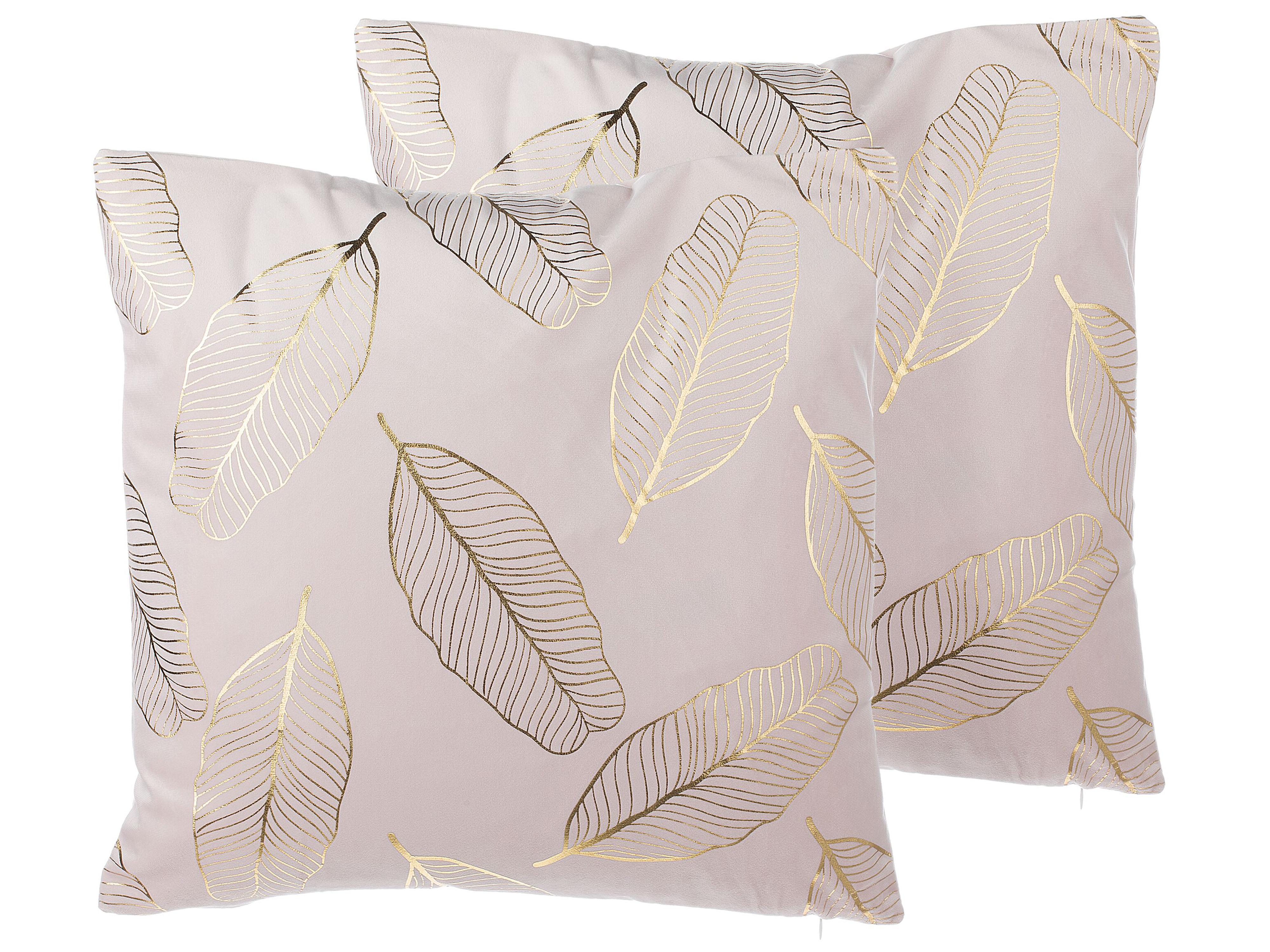 Set van 2 sierkussens FREESIA Fluweel 45 x 45 cm Roze bladpatroon