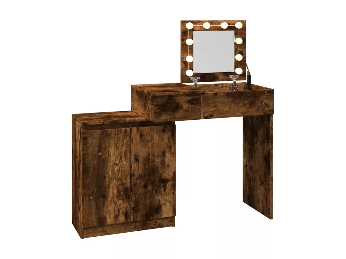 Coiffeuse avec LED chêne fumé 115x37x110,5 cm