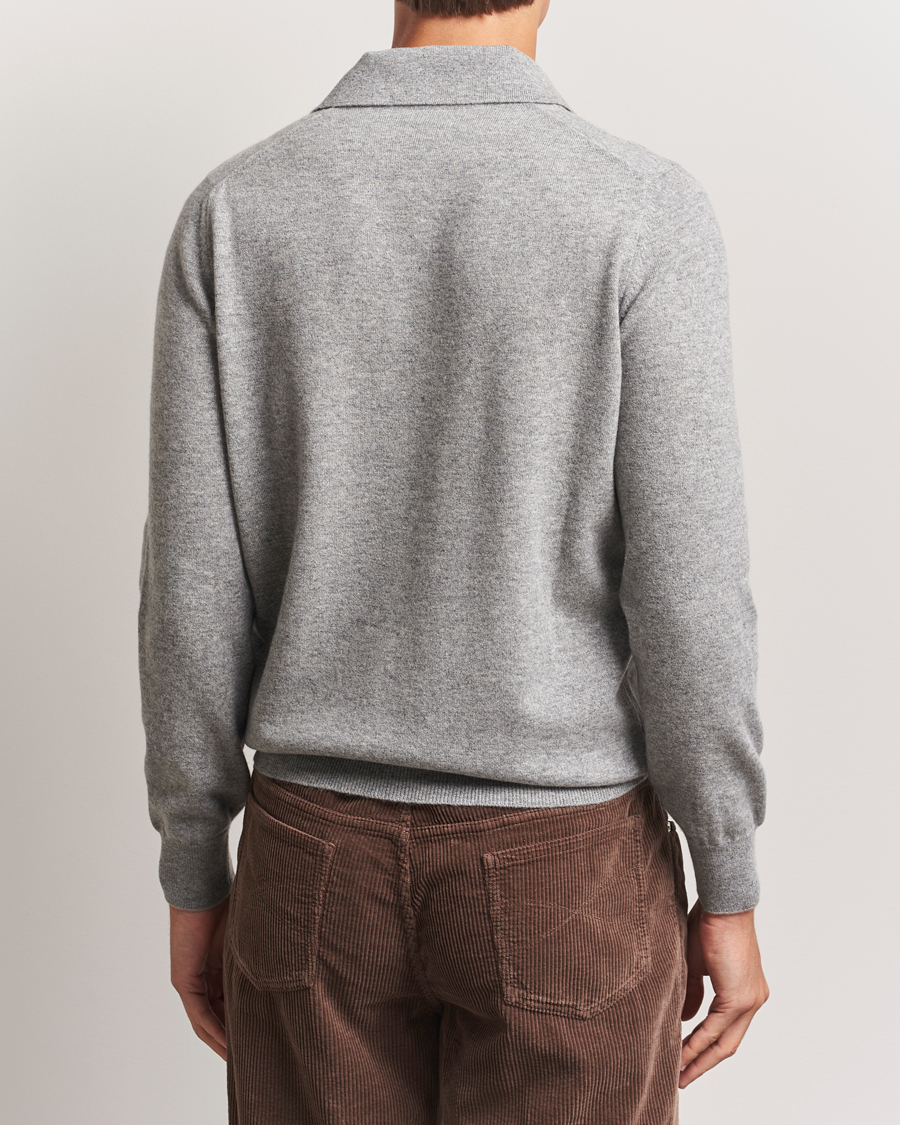 Brunello Cucinelli 2 Ply Cashmere Long Sleeve Polo Grey Melange