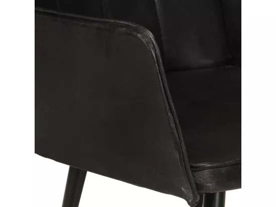 Fauteuil à oreilles avec repose-pied Noir Cuir véritable