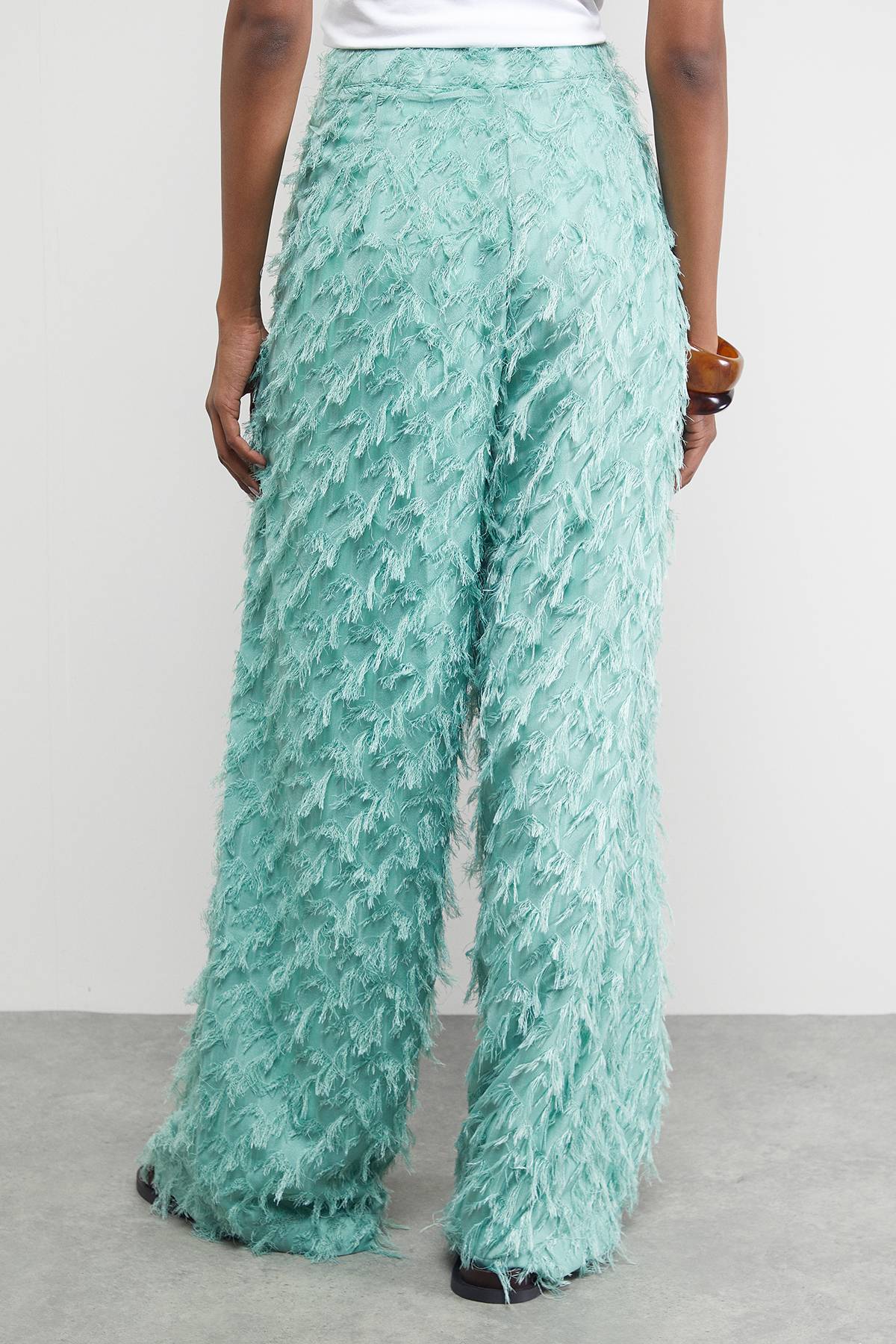 Warehouse Pantalon Large Taille Haute Effet Duveteux