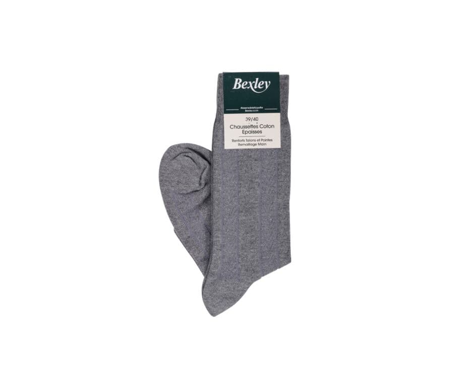 Chaussettes homme épaisses coton rayures Gris Chiné