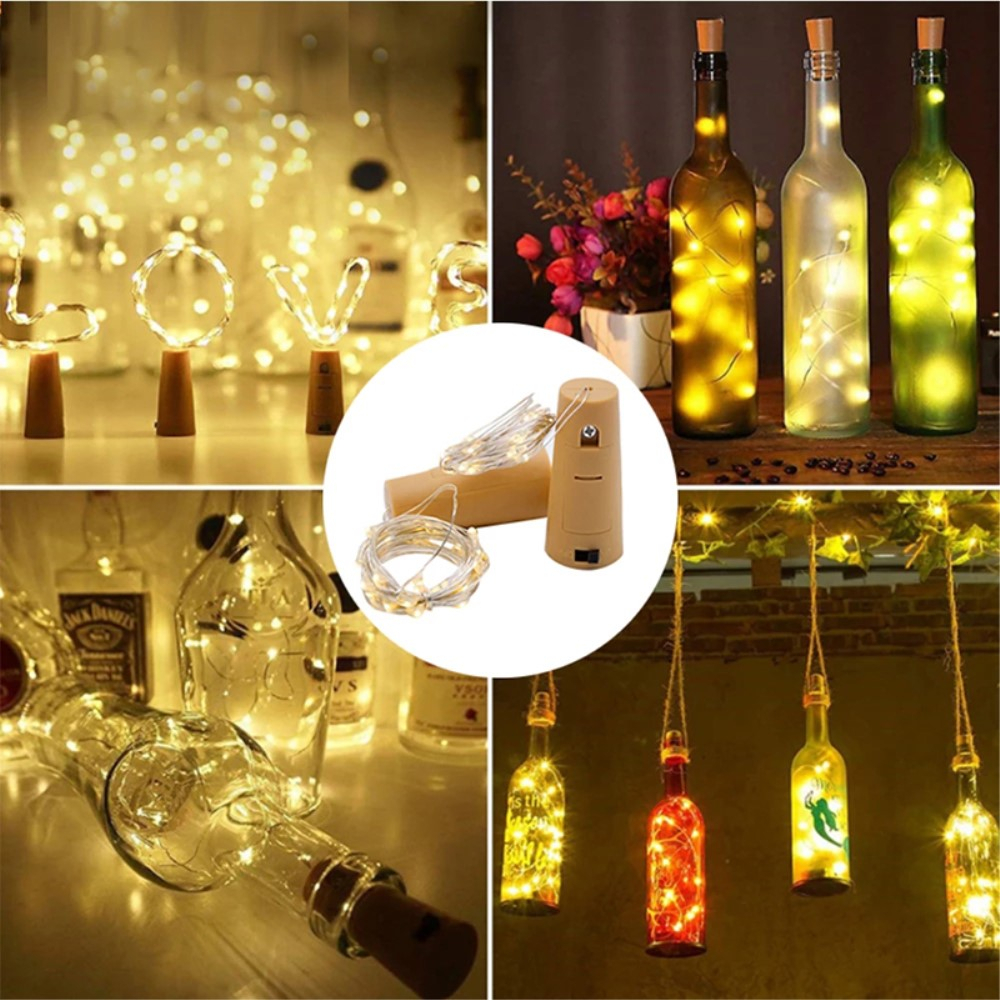 (2m) 20 LED's Deko Lichterkette Outdoor Flaschenlicht im Korken Look IP65 (inkl. LR44 Batterien) - Bunt
