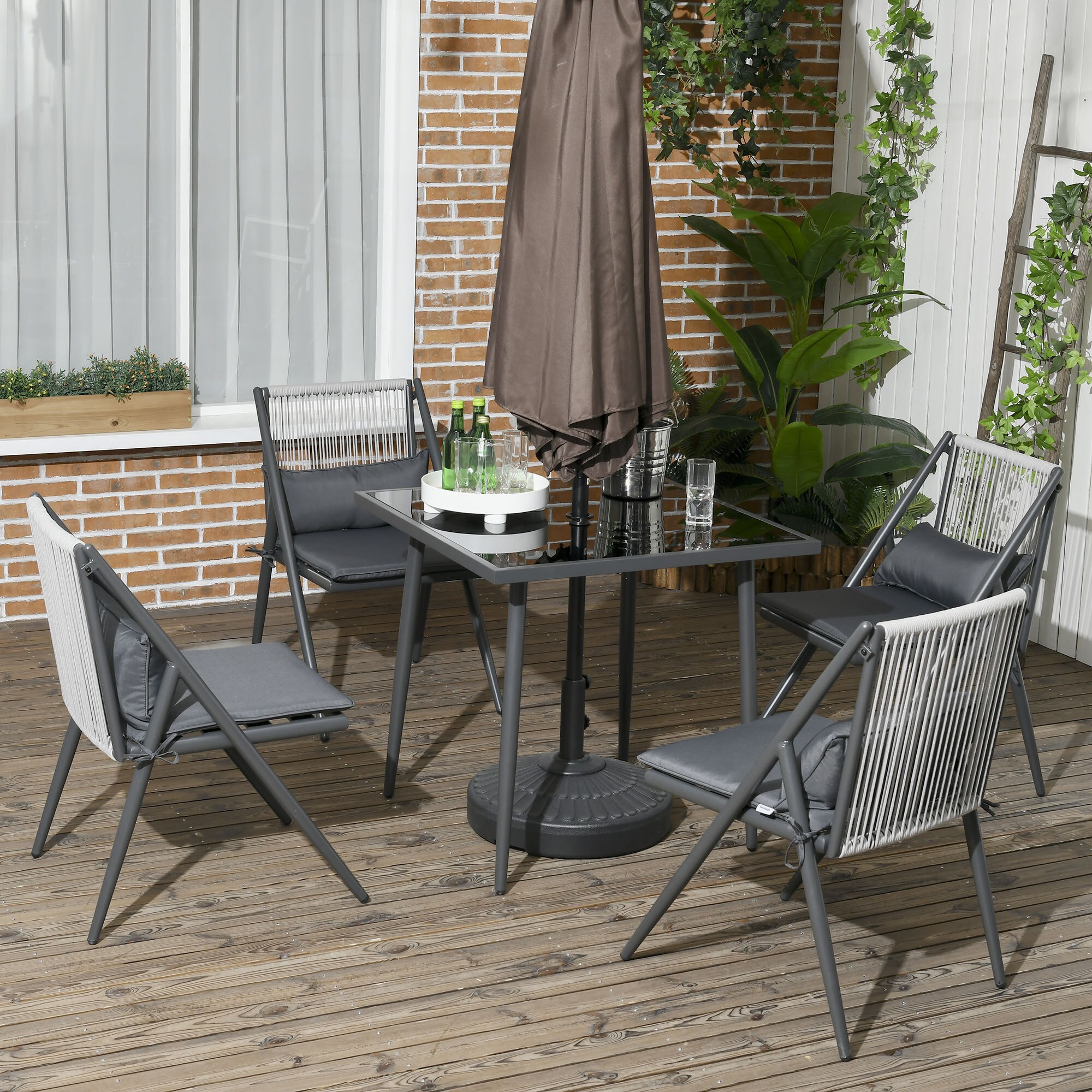 Outsunny Sitzgruppe mit 4 Stühlen grau 80L x 80B x 75H cm