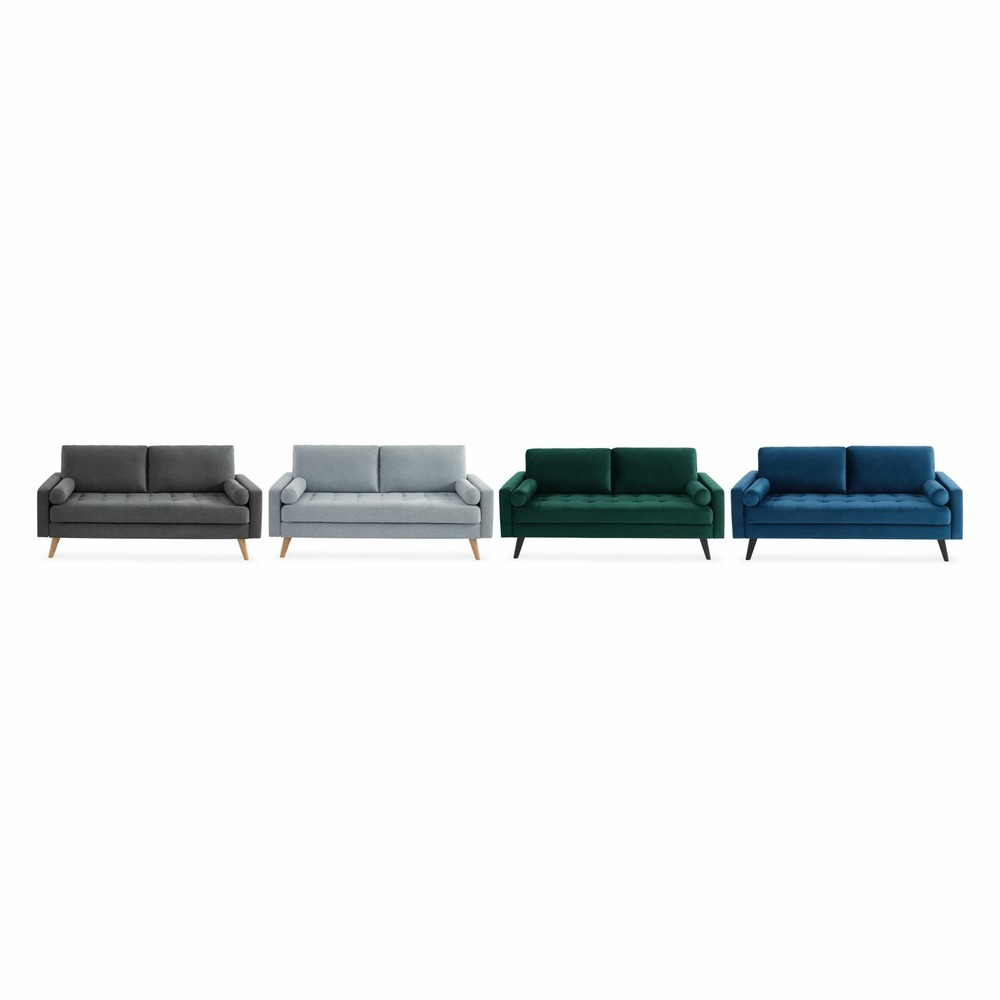 Canapé en tissu gris clair. 3 places scandinave fixe. Droit. Pieds bois