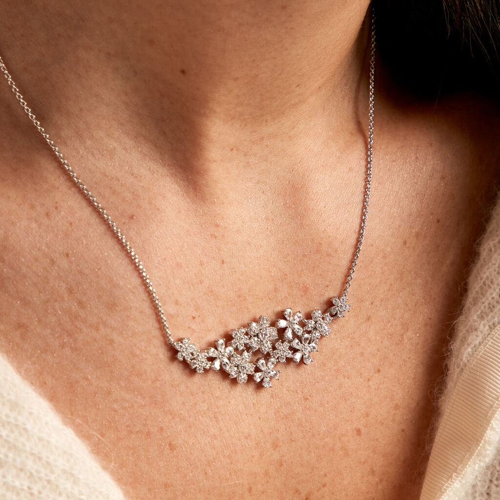 Collier Midnight Flower Argent Blanc Oxyde De Zirconium
