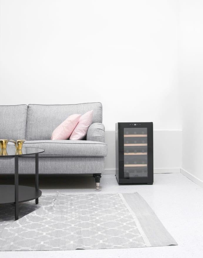 CAVIN Freistehender Weinkühlschrank - Northern Collection 15 Black, 15 Flaschen, Thermoelektrische Kühlung, Geräuschniveau 26 dB, kleiner schwarzer Kühlschrank, Glastür