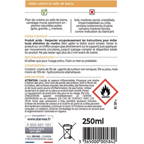 Rénovateur de brillance - marbre et pierres natrelles - 250 mL