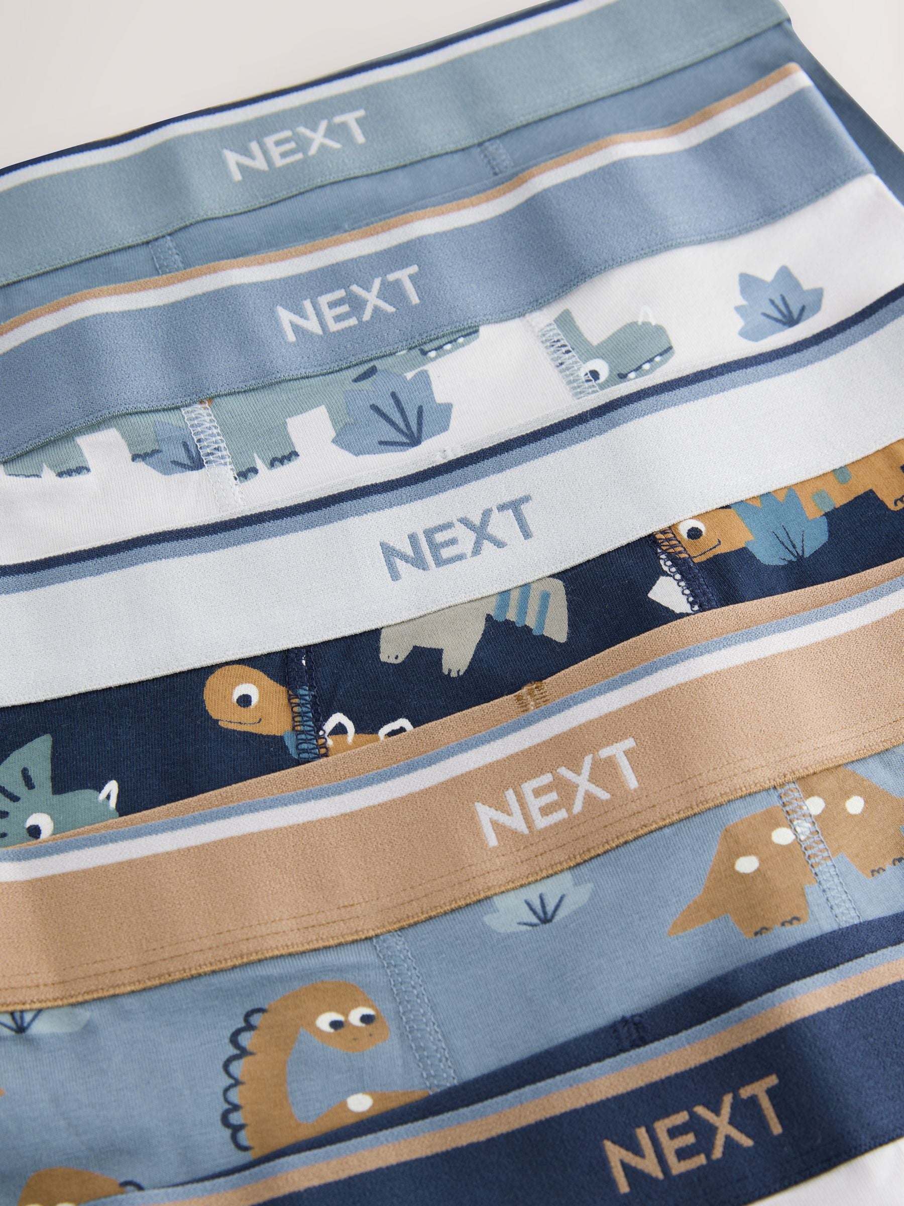 Blauw/bruin met dinoprint - Verpakking van 5 trunks (1,5-12jr)