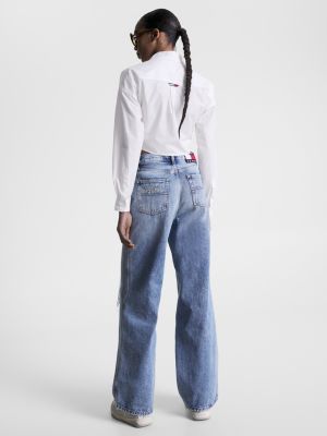 Camisa cropped de popeline com nó frontal