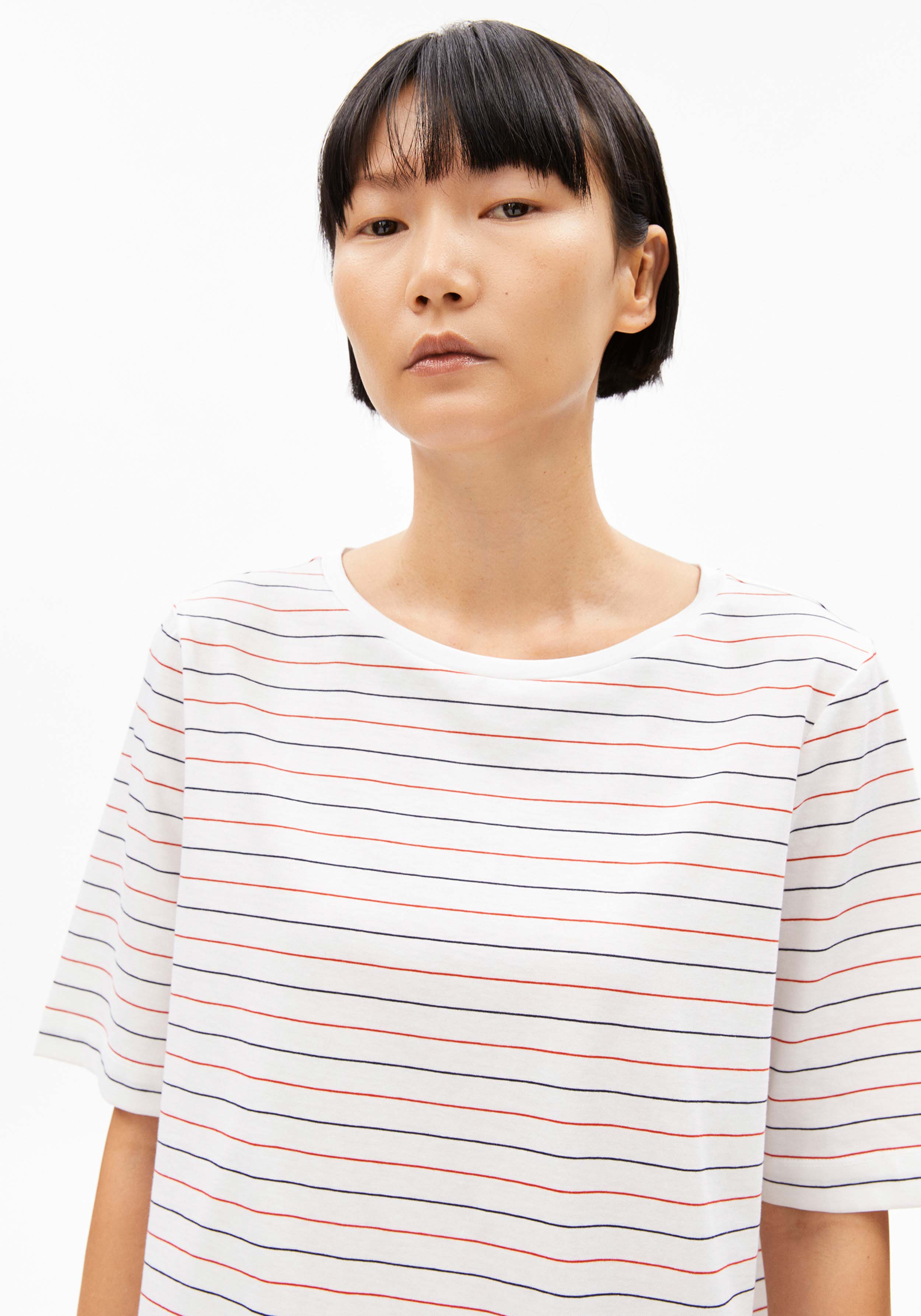 Armedangels Ripp-T-Shirt Finiaa French Rivieraa White-Coral Blush-Night Sky