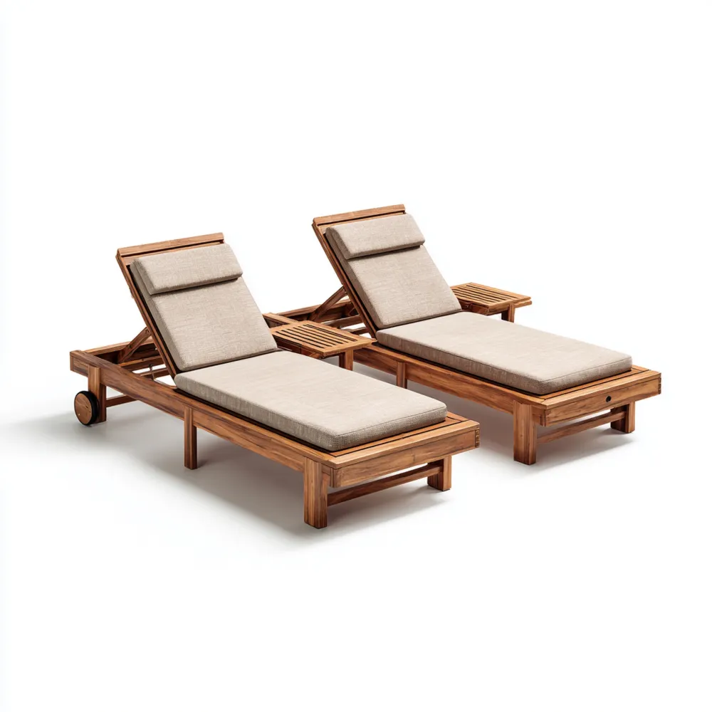 Gartenliege Set Massivholz 200x65x30 cm mit Kissen – Verstellbar – Natur