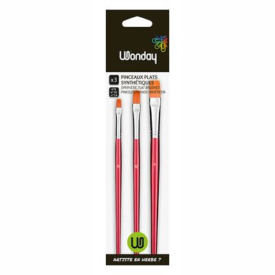 Wonday - Pack de 3 pinceaux plats - N° 6, 10, 14