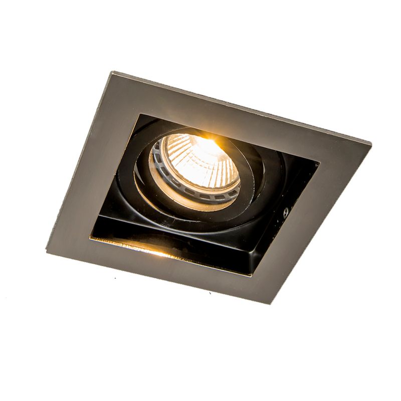 Moderne inbouwspot staal met zwart draai- en kantelbaar - Carree