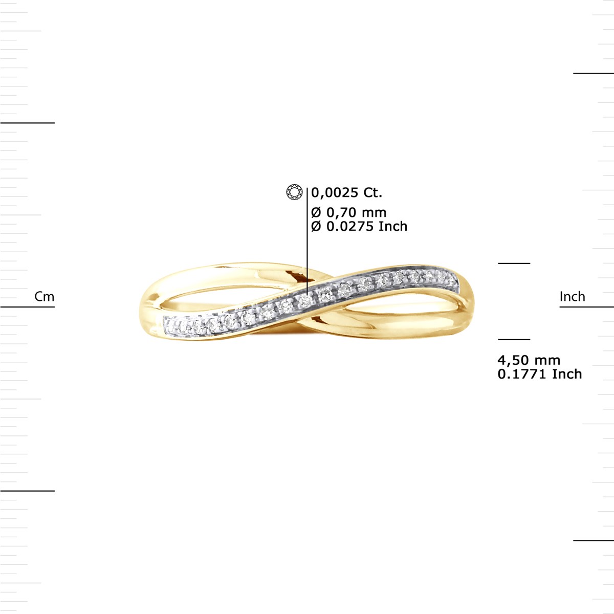 Alliance Croisée Diamants 0,034 Cts Or Jaune