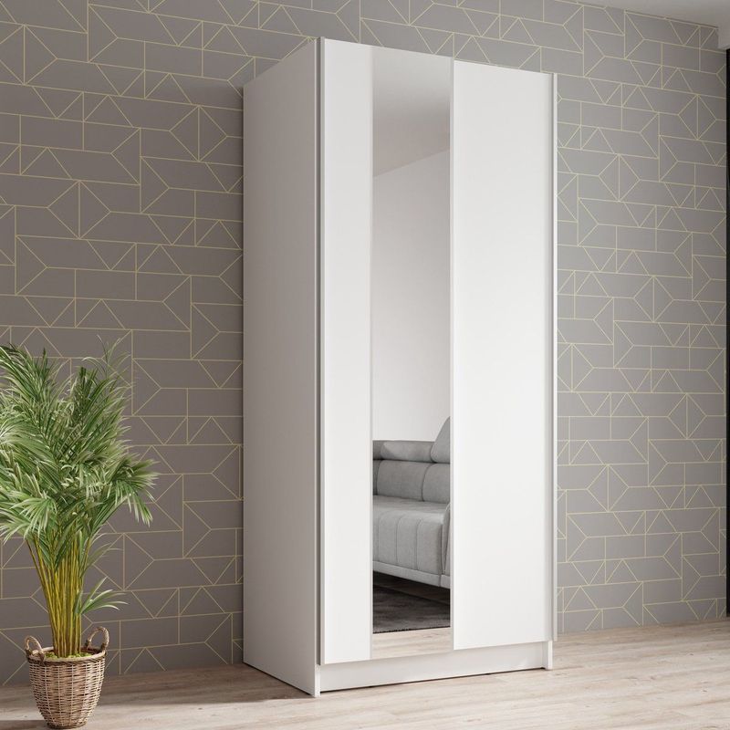 Meubella - Kledingkast Salta - Wit - 80 cm - Met spiegel