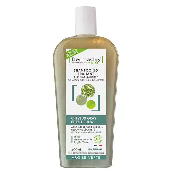 Shampoo de Tratamento Orgânico Dermaclay para Cabelos Oleosos e Caspa com Argila Verde 400ml