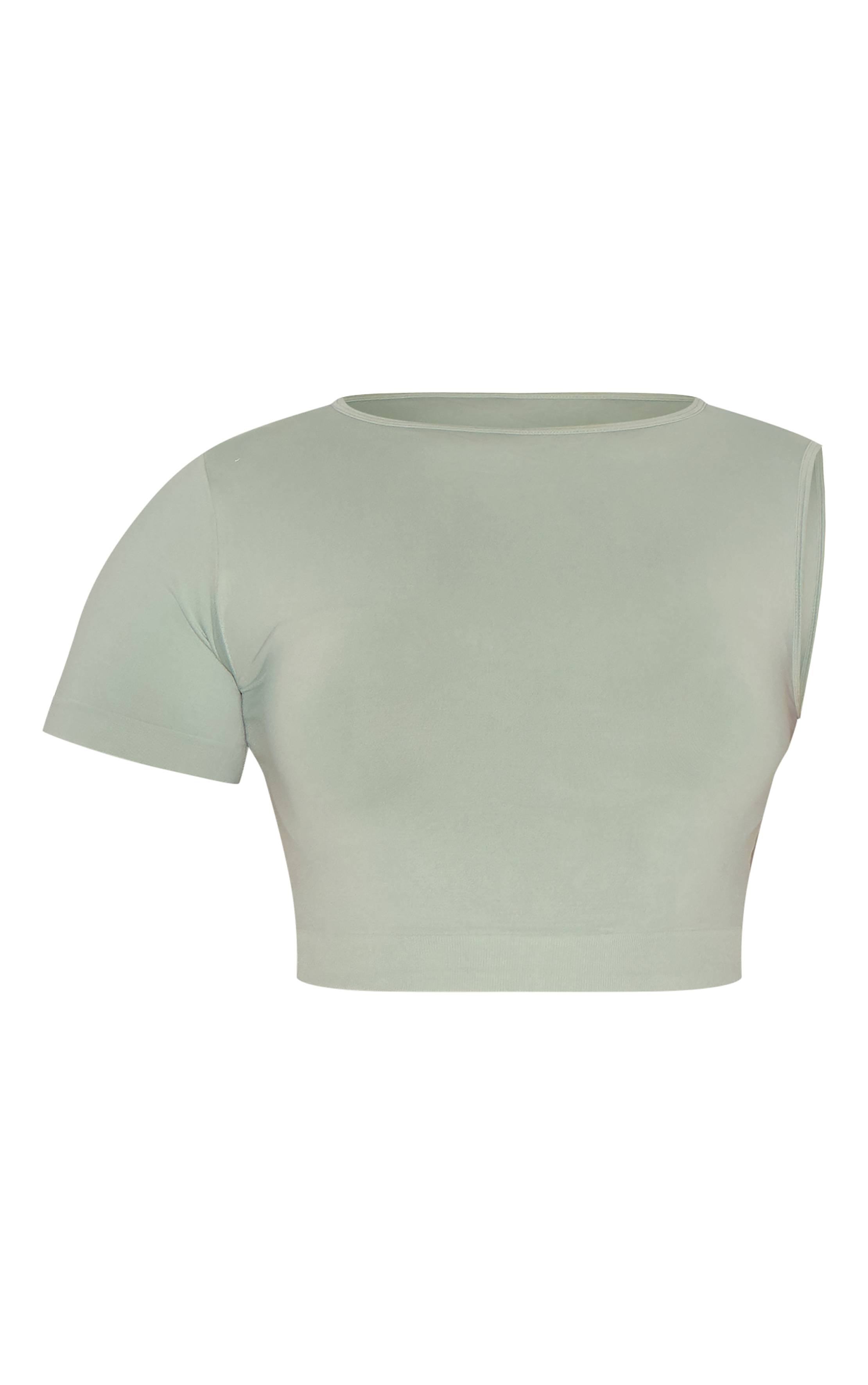 Vert Sauge Top Court Sans Couture À Une Manche Shape Soft