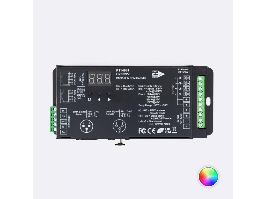 Décodeur DMX512 RDM pour Ruban RGB/RGBW High Power RGB/RGBW